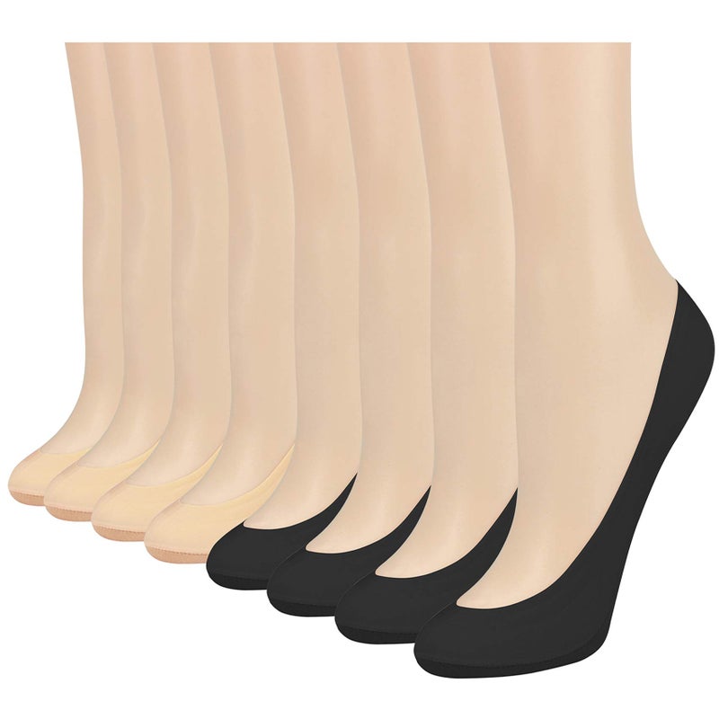 Double Couple 8 Pairs No Show Socks - Women's Low Cut, Non Slip, Thin Liner Socks (4 Black & 4 Nude) - Image 1